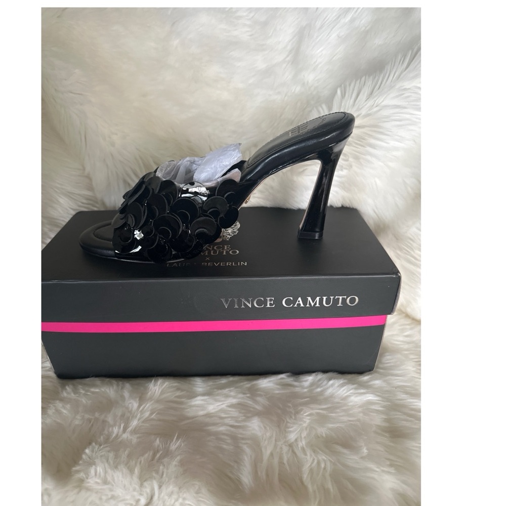Vince Camuto Laura Beverlin Black Sequin Mules Size 8